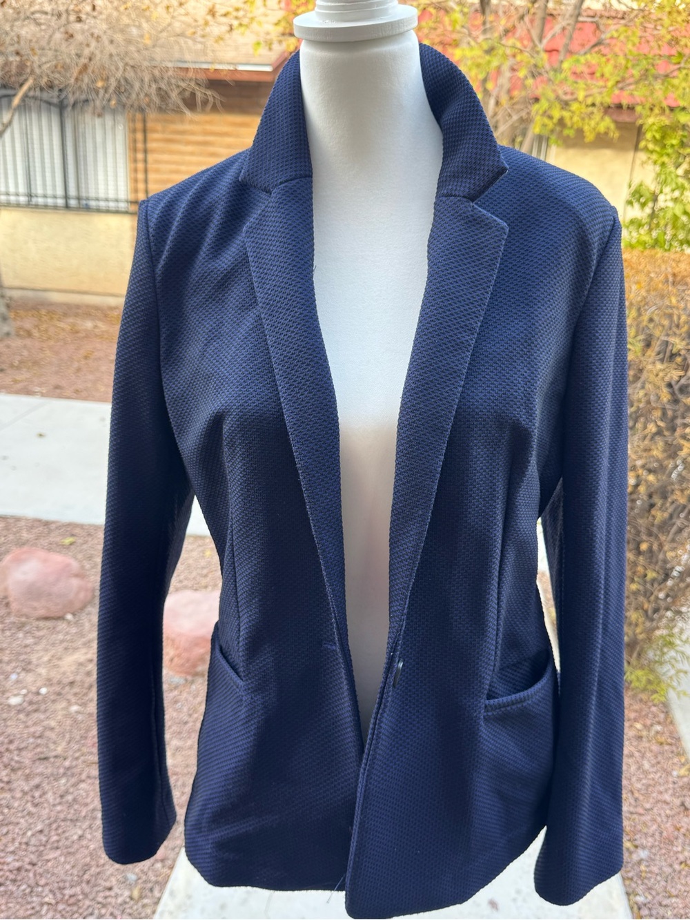 Express Navy Textured Open-Front Blazer